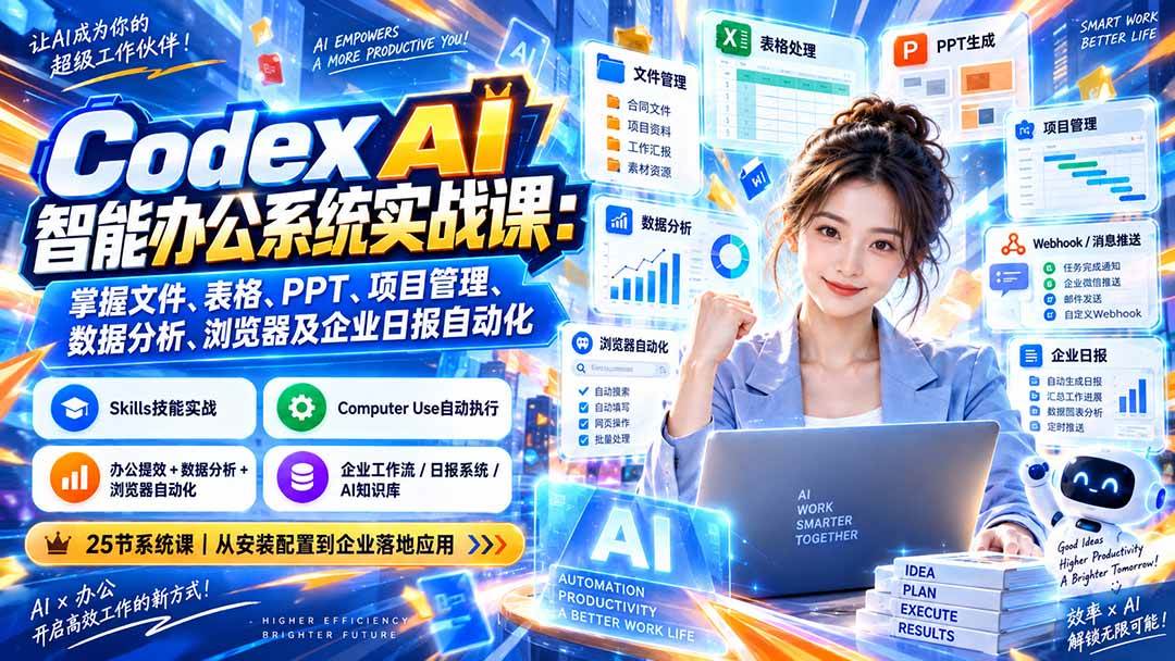 （20446期）Codex AI智能办公系统实战课：掌握文件、表格、PPT、项目管理、数据分析、浏览器及企业日报自动化-资源共享
