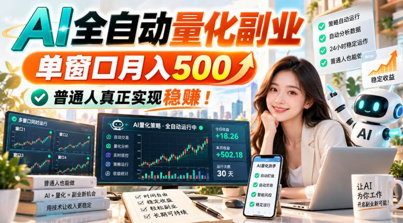 （20735期）AI全自动量化副业，单窗口月入500，普通人真正实现稳赚！-资源共享