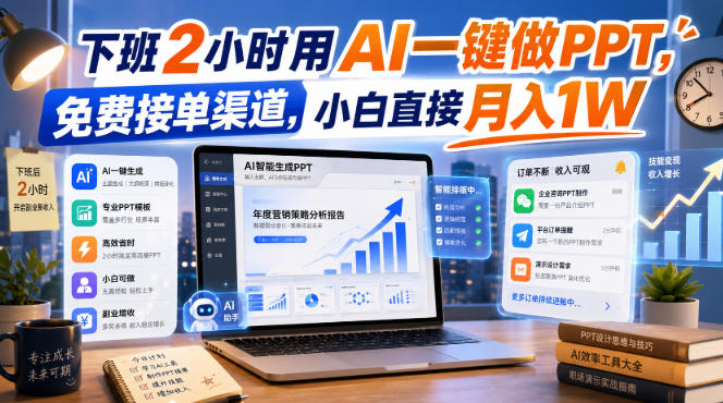 下班2小时用AI一键做PPT，免费接单渠道，小白直接月入1W【揭秘】-资源共享