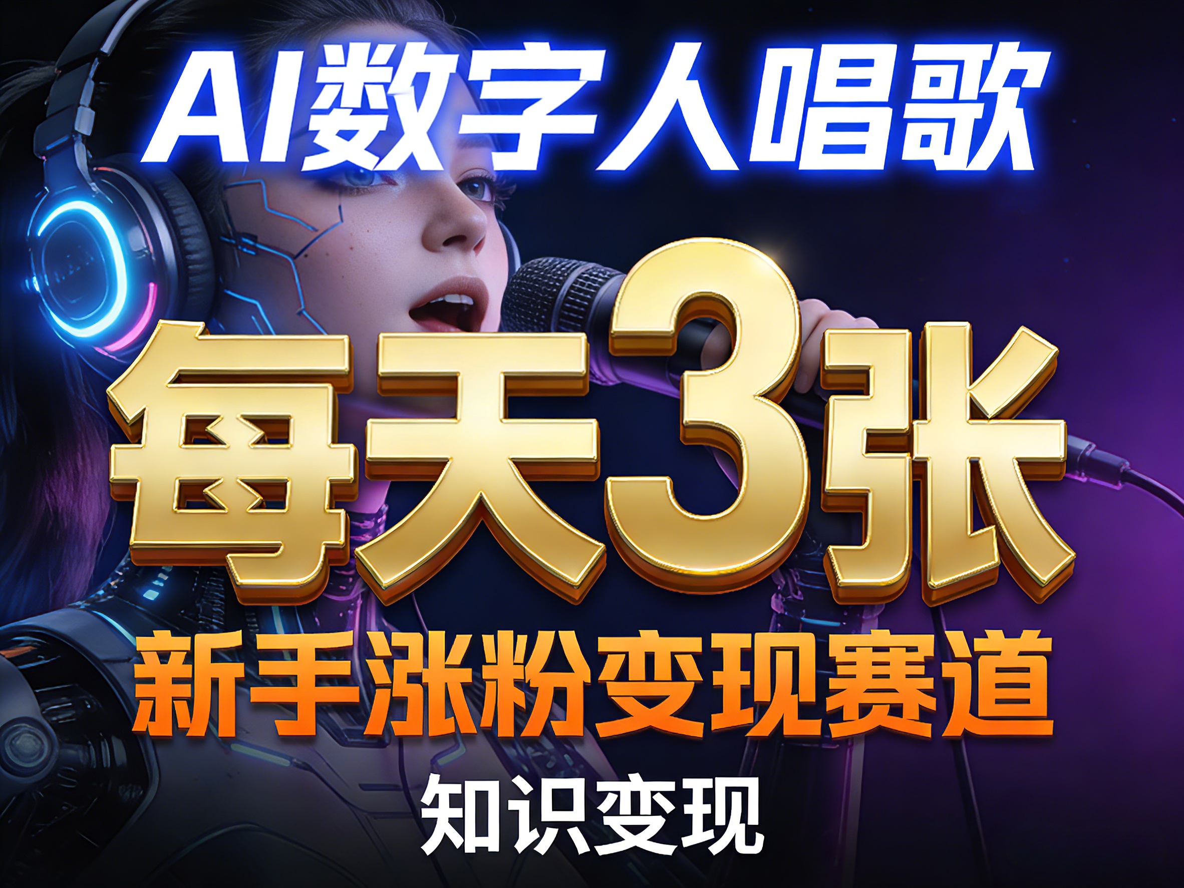 AI数字人唱歌，新手涨粉变现赛道，每天3张和知识付费，副业必备-资源共享