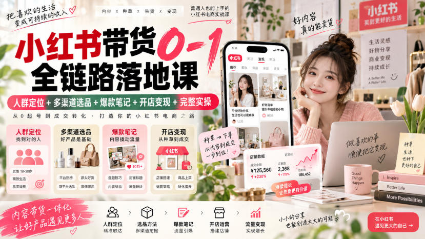 小红书带货0-1全链路落地课|人群定位+多渠道选品+爆款笔记+开店变现完整实操-资源共享