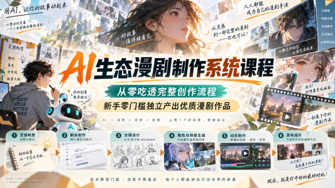 AI生态漫剧制作系统课程，从零吃透完整创作流程，新手零门槛独立产出优质漫剧作品-资源共享