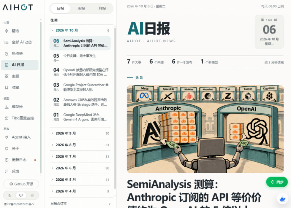 Github热门开源项目!开源行业热点站框架,支持自动采集、AI精选并自动产出各行业日报的AIHOT-资源共享