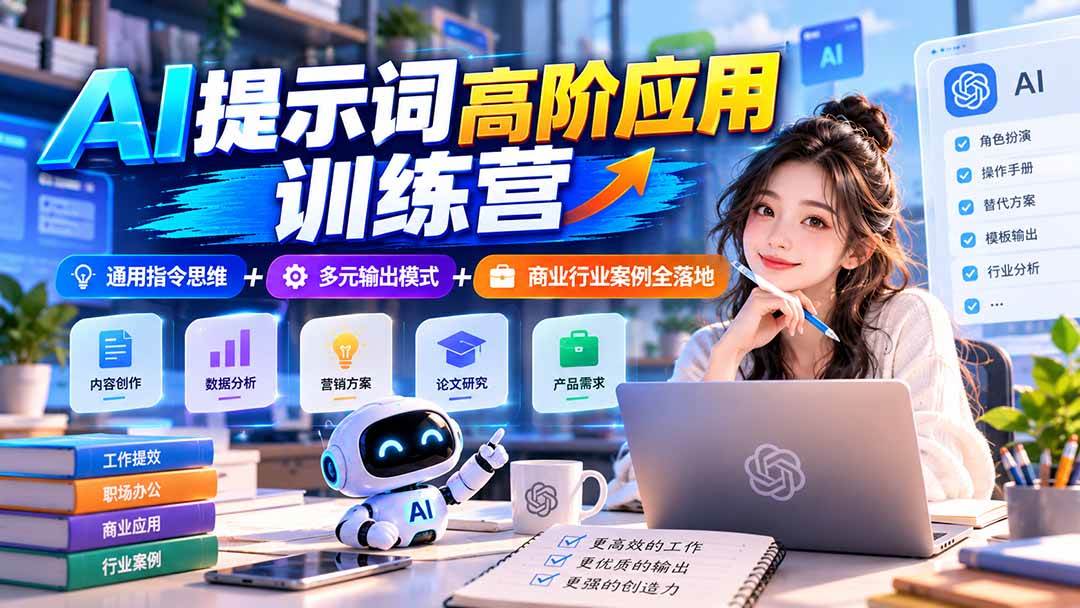 (20823期)【无水印】AI提示词高阶应用训练营|通用指令思维+多元输出模式+商业行业案例全落地-资源共享