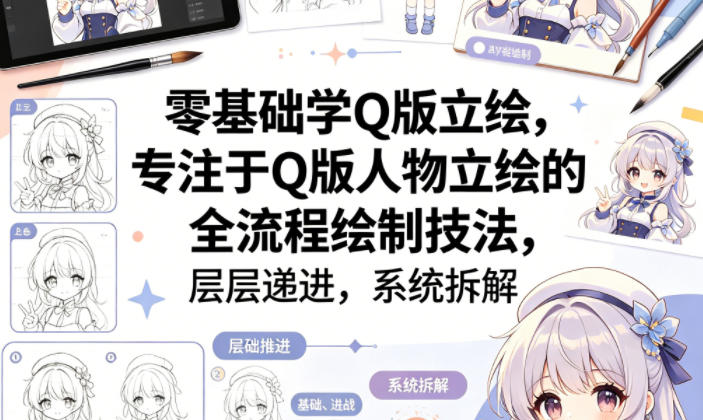 零基础学Q版立绘，专注于Q版人物立绘的全流程绘制技法，层层递进，系统拆解-资源共享