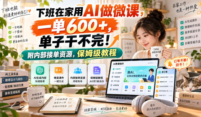 下班在家用AI做微课，一单600+，单子干不完！附内部接单资源，保姆级教程【揭秘】-资源共享