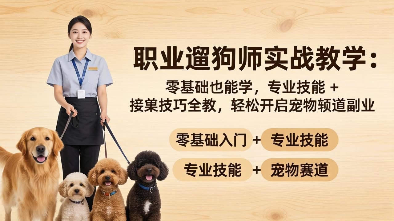 职业遛狗师实战教学：零基础也能学，专业技能 + 接单技巧全教，轻松开启宠物赛道副业-资源共享