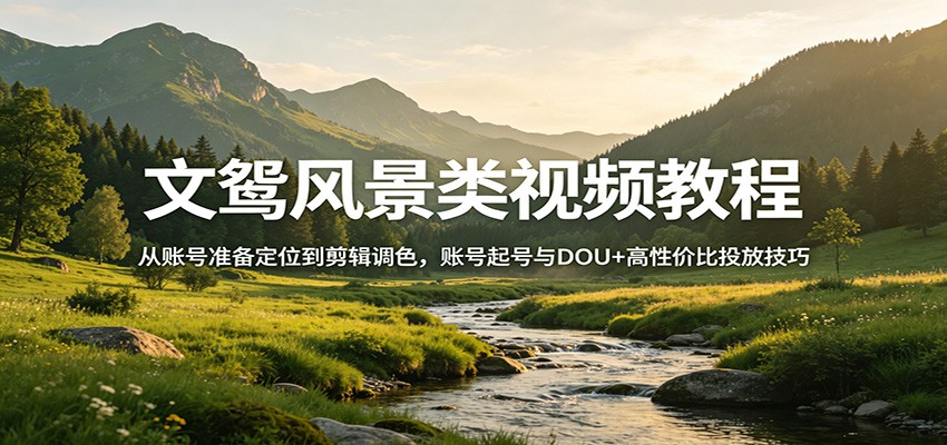 文鸳风景类视频教程：从账号准备定位到剪辑调色，账号起号与DOU+高性价比投放技巧-资源共享