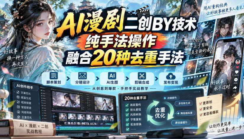 AI漫剧二创搬运技术，纯手法操作，融合20种去重手法-资源共享