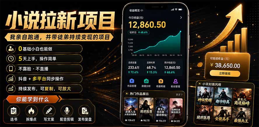 抖音及多平台小说拉新项目:我亲自跑通并持续带徒弟实操|0基础小白5天上手快速变现-资源共享