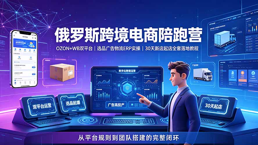 2026俄罗斯跨境电商陪跑营：OZON+WB双平台｜选品广告物流ERP实操｜30天新店起店全套落地教程-资源共享