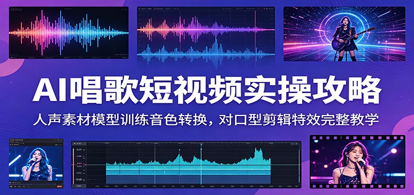 AI唱歌短视频实操攻略:人声素材模型训练音色转换,对口型剪辑特效完整教学-资源共享