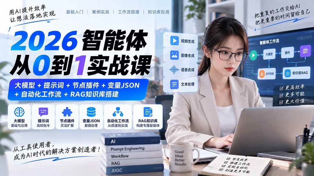 （20546期）2026智能体从0到1实战课｜大模型+提示词+节点插件+变量JSON+自动化工作流+RAG知识库搭建-资源共享