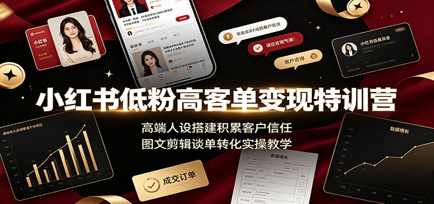 小红书低粉高客单变现特训营：高端人设搭建积累客户信任，图文剪辑谈单转化实操教学-资源共享