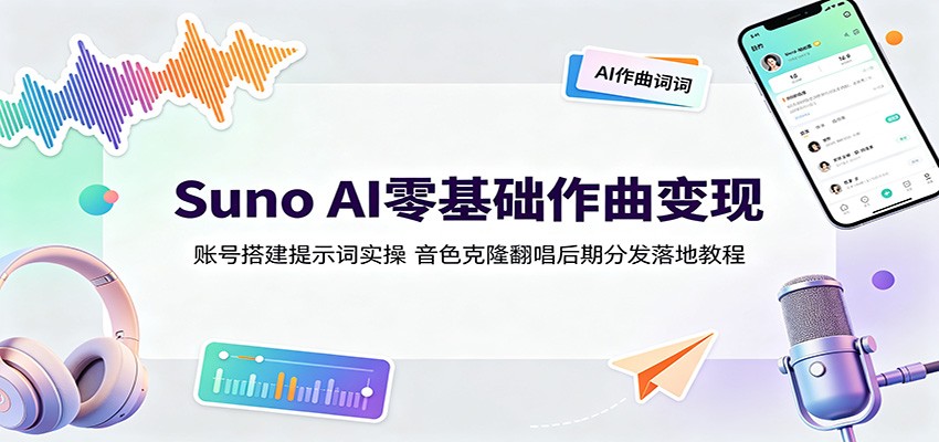 Suno AI零基础作曲变现:账号搭建提示词实操,音色克隆翻唱后期分发落地教程-资源共享