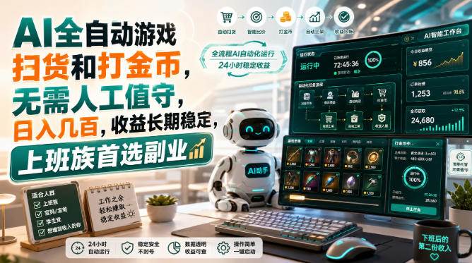 (20090期)AI全自动游戏皮肤扫货和打金币,日入几百,内部方法大揭秘,0门槛!-资源共享