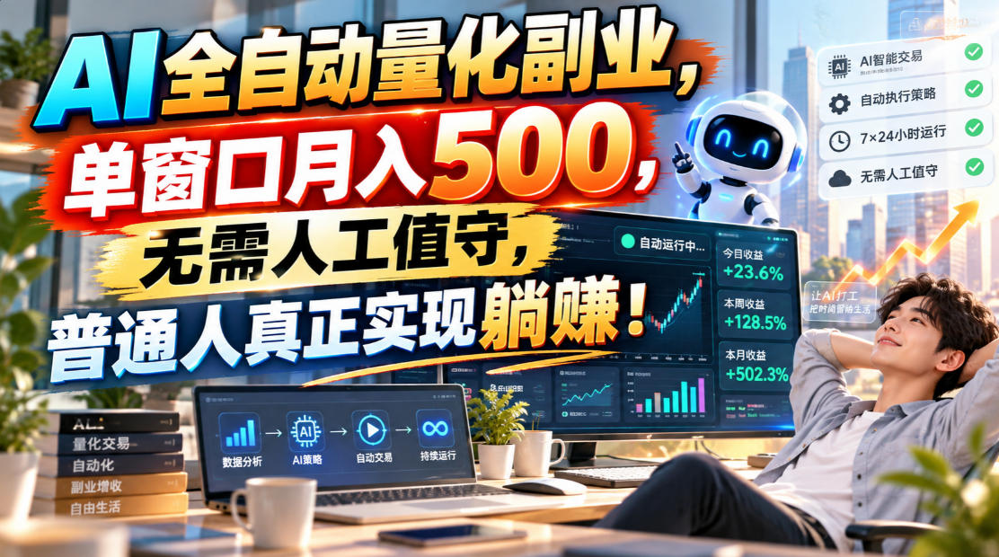 AI全自动量化副业，单窗口月入500，无需人工值守，普通人真正实现躺賺！【揭秘】-资源共享