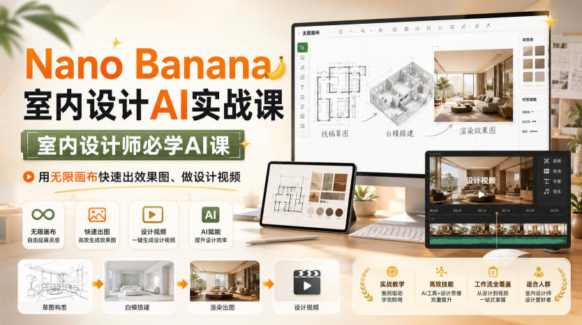 Nano Banana室内设计AI实战课,室内设计师必学AI课,用无限画布快速出效果图、做设计视频-资源共享