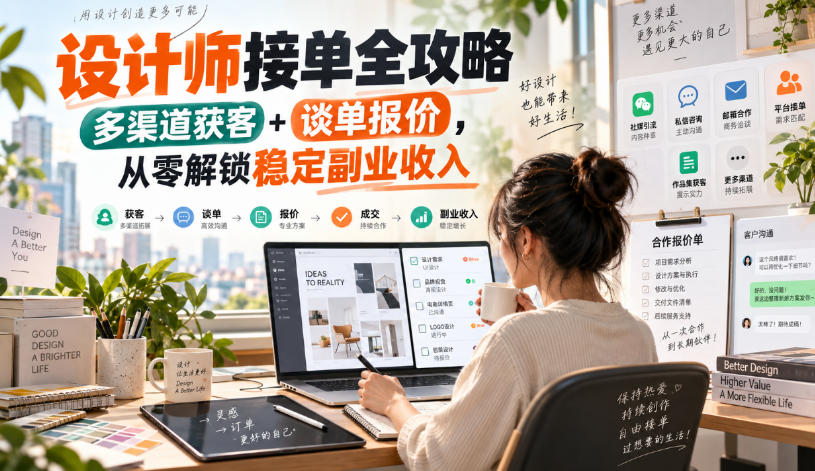 设计师接单全攻略-无水印，多渠道获客+谈单报价，从零解锁稳定副业收入-资源共享