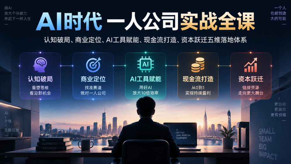 AI时代一人公司实战全课｜认知破局、商业定位、AI工具赋能、现金流打造、资本跃迁五维落地体系-资源共享
