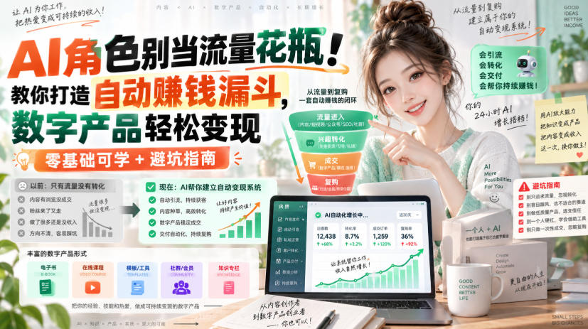 AI角色别当流量花瓶！教你打造自动賺钱漏斗，数字产品轻松变现（零基础可学+避坑指南）【原创双语字幕】-资源共享