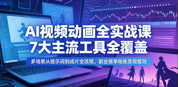 AI视频动画全实战课,7大主流工具全覆盖,多场景从提示词到成片全流程,副业接单账号变现提效-资源共享