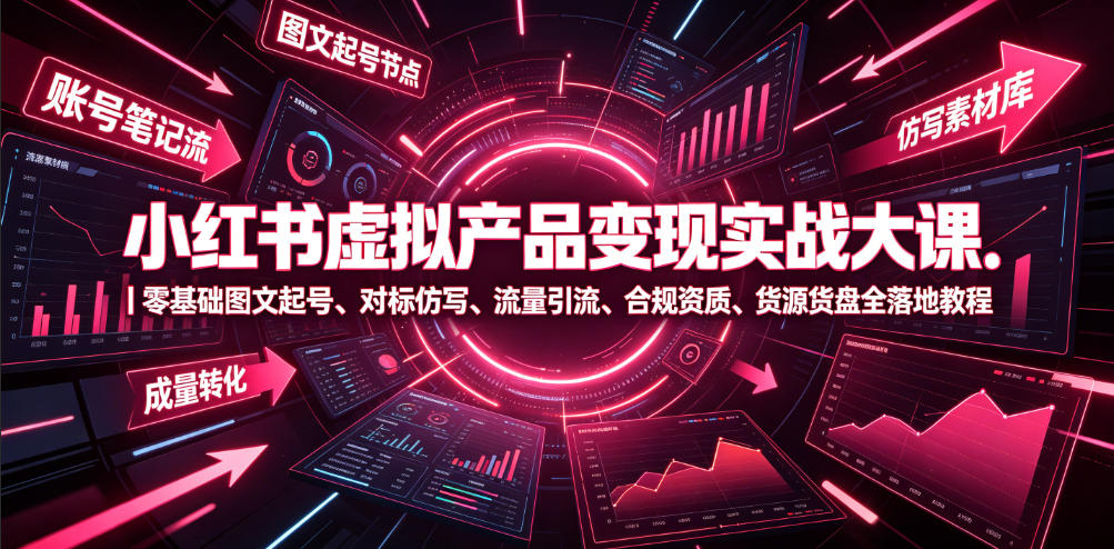 小红书虚拟产品变现实战大课|零基础图文起号、对标仿写、流量引流、合规资质、货源货盘全落地教程-资源共享