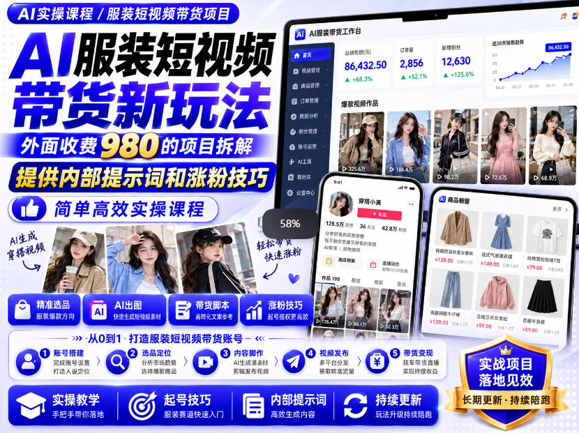 外面收费980AI快手带货系统课程,内部课程首次外放,操作简单高效,一分钟一条爆款视频-资源共享