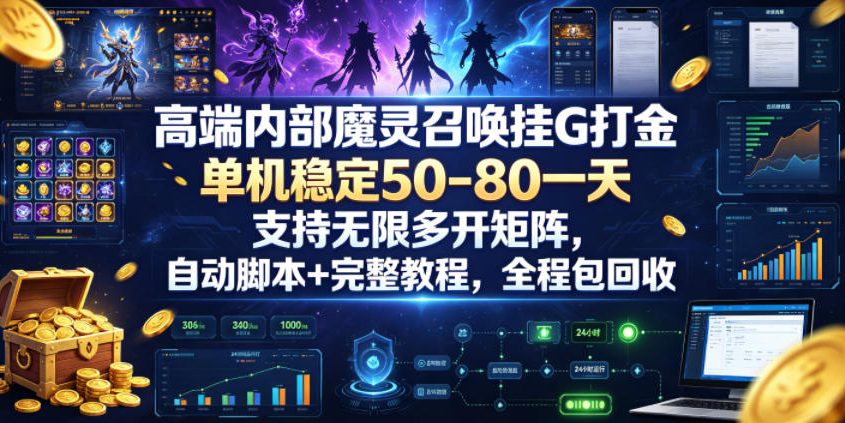 高端内部魔灵召唤挂G打金，单机稳定50-80一天，支持无限多开矩阵，自动脚本+完整教程，全程包回收【揭秘】-资源共享