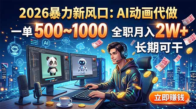 2026暴力新风口:AI动画代做,一单500~1000,全职月入2W+,长期可干-资源共享