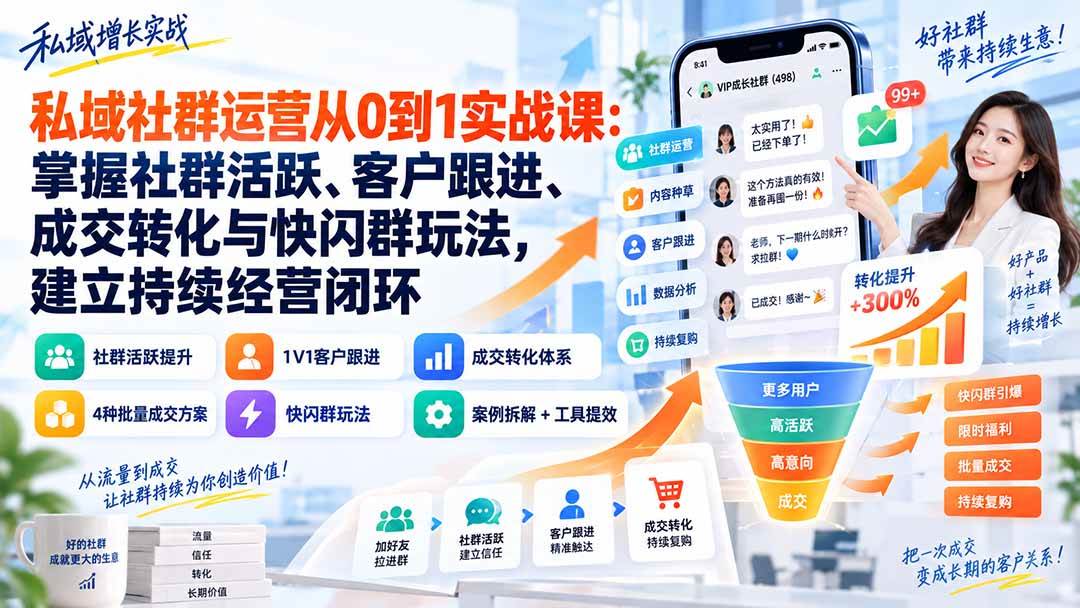 （20428期）私域社群运营从0到1实战课：掌握社群活跃、客户跟进、成交转化与快闪群玩法，建立持续经营闭环-资源共享