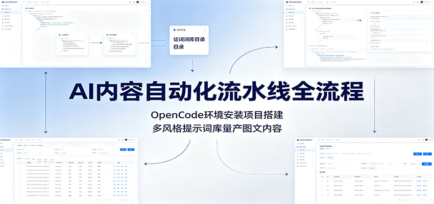 AI内容自动化流水线全流程：OpenCode环境安装项目搭建，多风格提示词库量产图文内容-资源共享