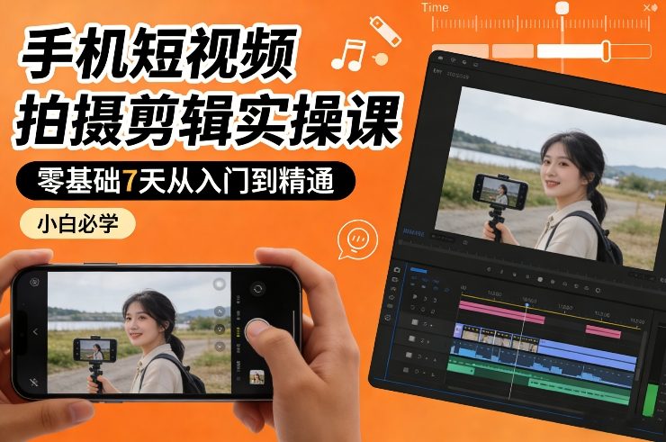 手机短视频拍摄剪辑实操课，零基础7天从入门到精通，小白必学-资源共享