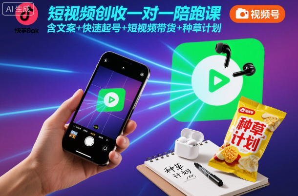 短视频创收一对一陪跑课，含文案+快速起号+短视频带货+种草计划-资源共享