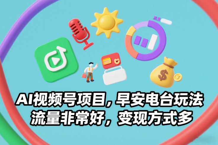 AI视频号项目，早安电台玩法，流量非常好，变现方式多-资源共享