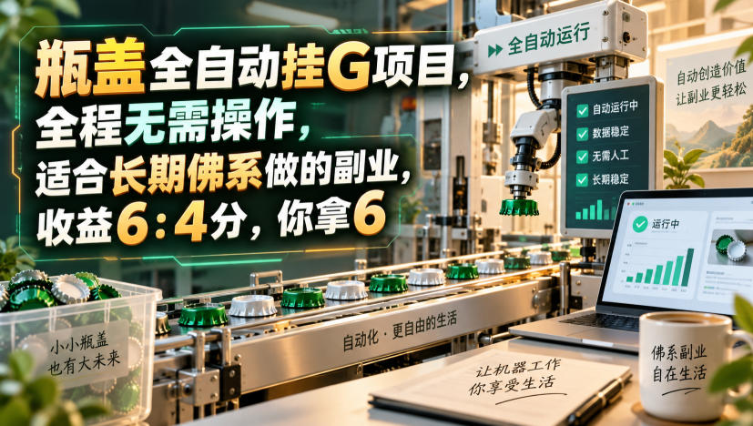 瓶盖全自动挂G项目，全程无需操作，适合长期佛系做的副业，收益6：4分，你拿6【揭秘】-资源共享