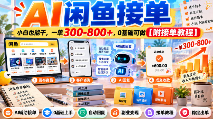 AI闲鱼接单,小白也能干,一单300-800+,0基础可做【附接单教程】-资源共享