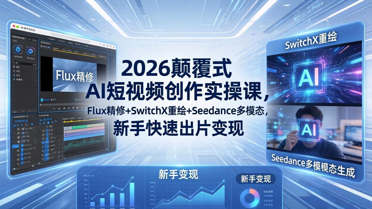 2026颠覆式 AI短视频创作课-5月更新,Flux精修+SwitchX重绘+Seedance多模态,新手快速出片变现-资源共享
