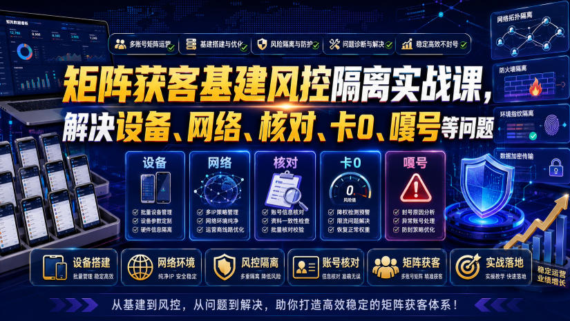 矩阵获客基建风控隔离实战课，解决设备、网络、核对、卡0、嘎号等问题-资源共享