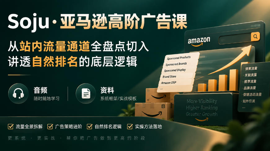 亚马逊高阶广告课，从站内流量通道全盘点切入，讲透自然排名的底层逻辑（直播+音频+资料）-资源共享