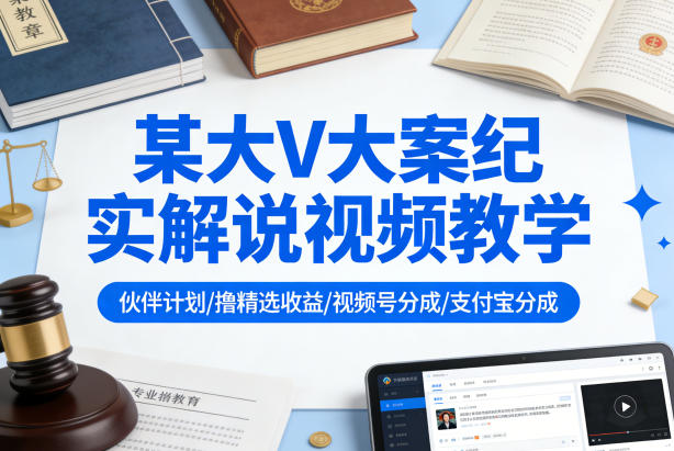 某大V大案纪实解说视频教学，可做伙伴计划、撸精选收益，视频号和支付宝分成计划均可-资源共享