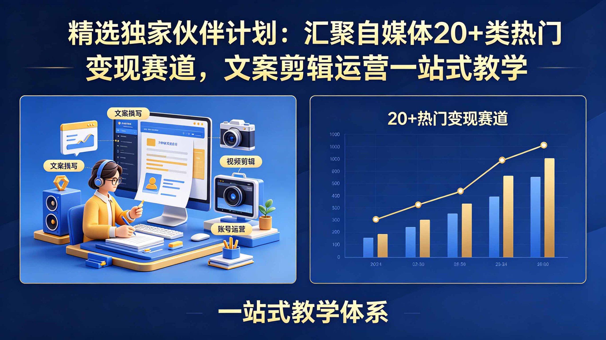 精选独家伙伴计划:汇聚自媒体20+类热门变现赛道,文案剪辑运营一站式教学-资源共享