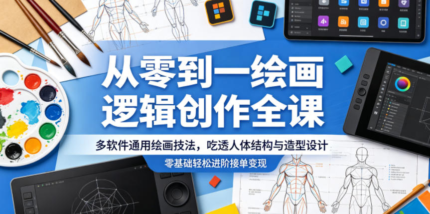 从零到一绘画逻辑创作全课,多软件通用绘画技法,吃透人体结构与造型设计,零基础轻松进阶接单变现-资源共享