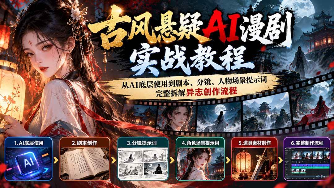 （20798期）古风悬疑AI漫剧实战教程：从AI底层使用到剧本、分镜、人物场景提示词，完整拆解异志创作流程-资源共享