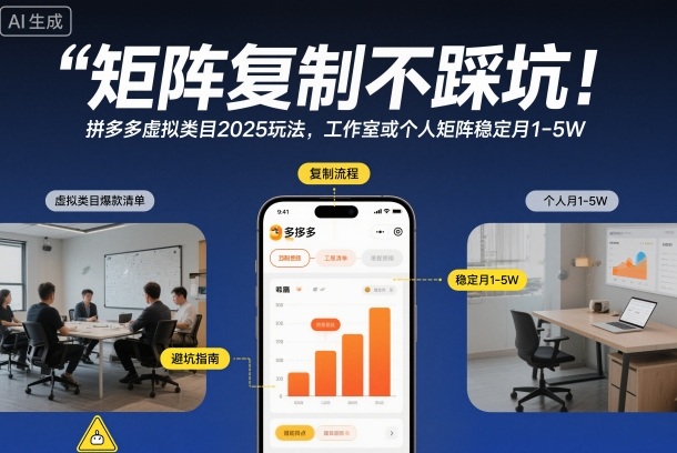 矩阵复制不踩坑！拼多多虚拟类目2025玩法，工作室或者个人矩阵稳定月1-5W【揭秘】-资源共享