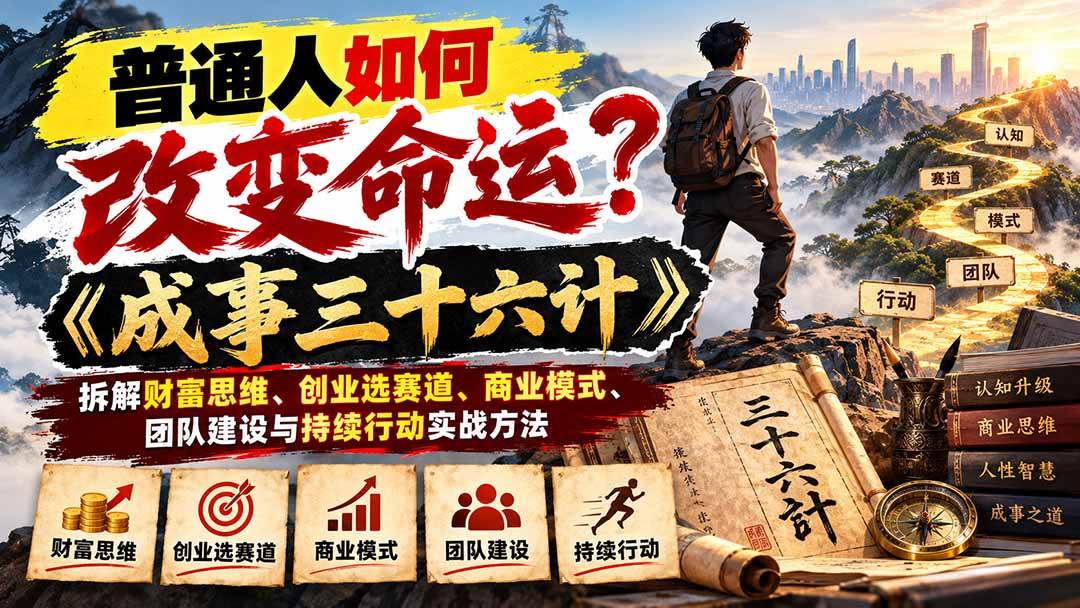 (21130期)普通人如何改变命运?《成事三十六计》拆解财富思维、创业选赛道、商业模式、团队建设与持续行动实战方法-资源共享
