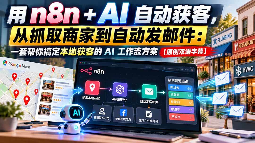 (21076期)用 n8n + AI 自动获客,从抓取商家到自动发邮件:一套帮你搞定本地获客的 AI 工作流方案【原创双语字幕】-资源共享