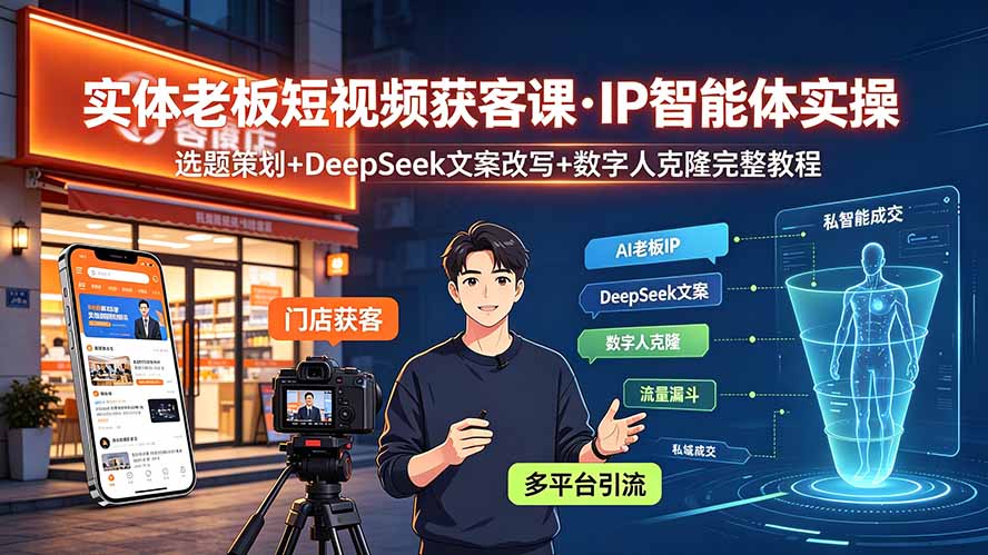 实体老板短视频获客课·IP智能体实操｜选题策划+DeepSeek文案改写+数字人克隆完整教程-资源共享
