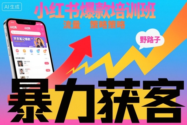 小红书爆款培训班，小红书获客野路子流量打法，暴力持续获客-资源共享