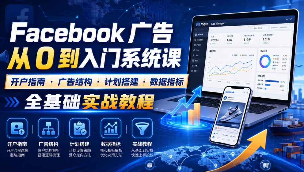 Facebook广告新手从0到入门系统课|开户指南・广告结构・计划搭建・数据指标全基础实战教程-资源共享